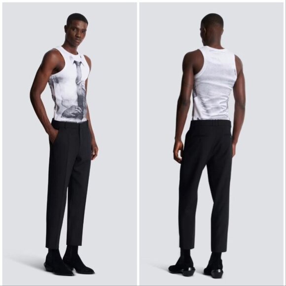Balmain Men's Black/Grayish Wool Blend Trousers Pants - Picture 1 of 10